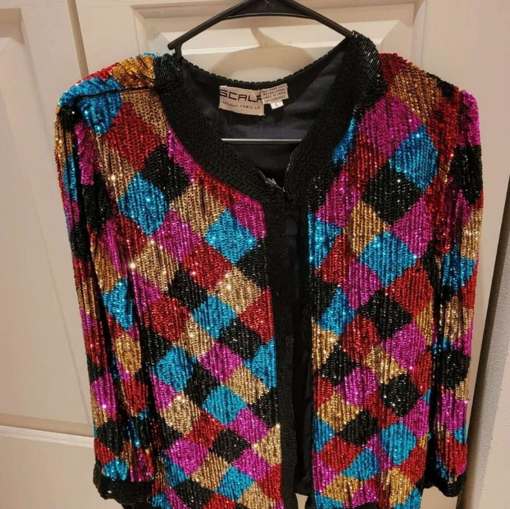 SALE! Vintage Rainbow Sequin Scala Jacket size l…